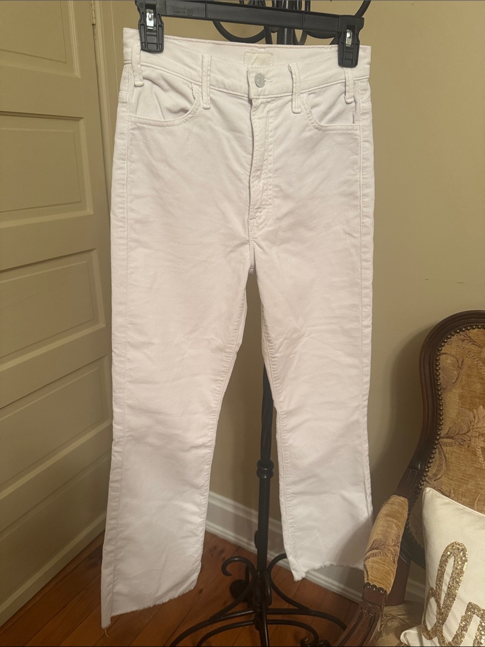 MOTHER Women's White Straight-Leg Corduroy Jeans